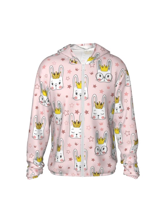 Queen For Rabbit Print Women Men Sun Protection UPF 50+ Jackets Zip Up Long Sleeve Hoodie Hiking Lightweight with Pockets