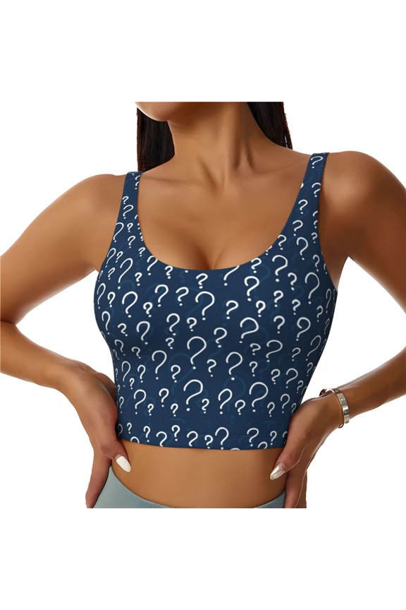 Question Marks Print Workout Crop Tank Top for Women Racerback Yoga Tank Tops Athletic Sports Shirts Exercise Undershirts
