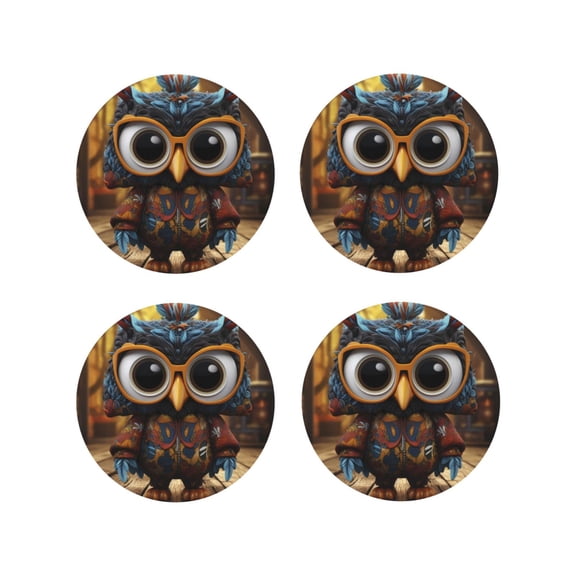 Kdxio Quirky Owl With Glasses Funny Coasters,4 Pcs Leather Coasters,Housewarming Gifts,Protect Furniture from Water Marks Scratch and Damage
