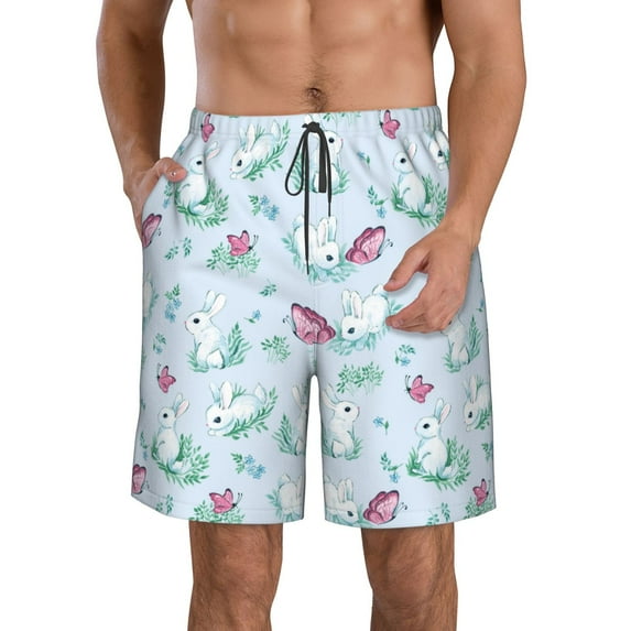 Kdxio Rabbit And Butterfly Pattern Mens Casual Shorts - Drawstring Summer Beach Sports Shorts for Men