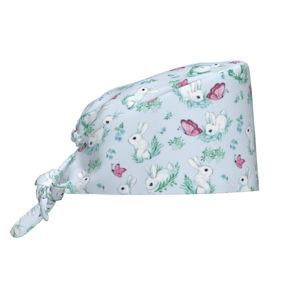 Kdxio Rabbit And Butterfly Pattern Turban Hat for Women Men Comfortable Adjustable Cleaning Working Cap with Sweatband