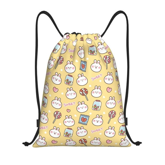 Kdxio Rabbit And Candy Print Drawstring Backpack Bag,Waterproof Draw String Back Sack, Gym Drawstring Bags Swim Bag For Unisex