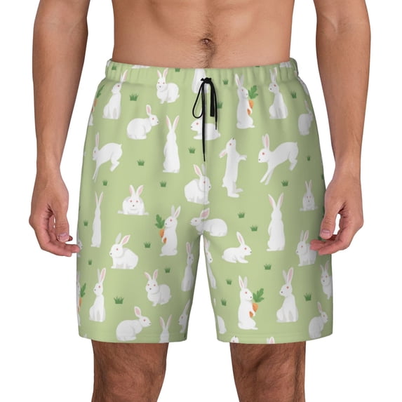 Kdxio Rabbit And Carrot (2) Print Men's Swim Trunks with Compression Liner 7 Inch Inseam Quick Dry Swim Shorts