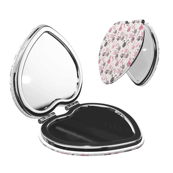 Kdxio Rabbit And Carrot Pocket Mirror, 1X/2X Travel Makeup Mirror 2-Sided Folding Small Mirror Portable Double-Sided Magnifying Cosmetic Mirror for Gift-Heart Shape