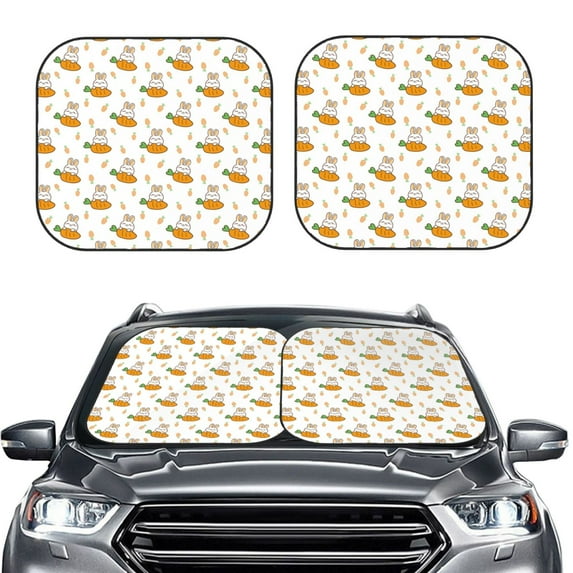 Kdxio Rabbit And Carrot Print 2-Piece Sun Shade Front Windshield - Foldable Car Front Window Sunshades for Most Sedans SUV Truck