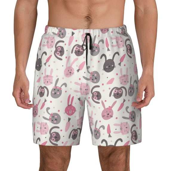 Kdxio Rabbit And Carrot Print Men's Swim Trunks with Compression Liner 7 Inch Inseam Quick Dry Swim Shorts