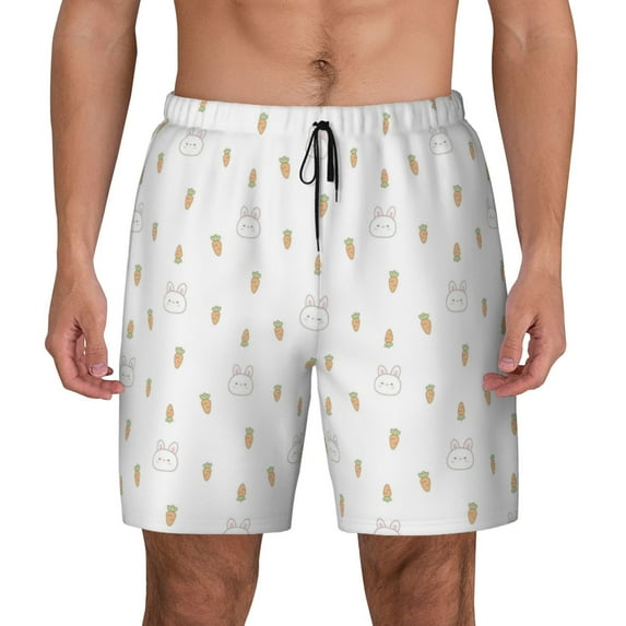 Kdxio Rabbit And Carrot Print Men's Swim Trunks with Compression Liner 7 Inch Inseam Quick Dry Swim Shorts