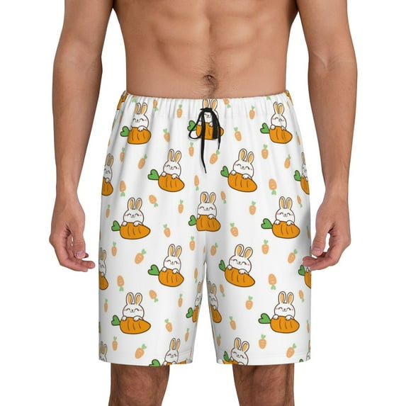 Kdxio Rabbit And Carrot Print Mens Sleep Shorts Bottoms Soft Comfy Pajama Wear Pants with Drawstring Pockets