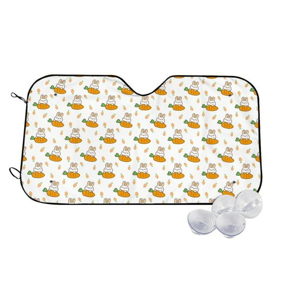 Kdxio Rabbit And Carrot Print Windshield Sun Shade,UV Rays and Sun Heat Protection,Sunshade for Car Windshield,Car Shade Front Windshield - Medium