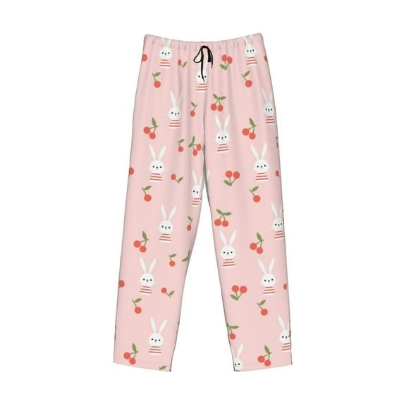 Kdxio Rabbit And Cherry Print Men's Sleep Pajama Pant Lounge Pants with Pockets
