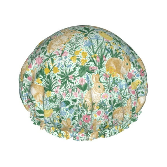 Kdxio Rabbit And Chick Print Shower Cap for Women,Elastic and Reusable,Double Waterproof Layers Bathing Hat
