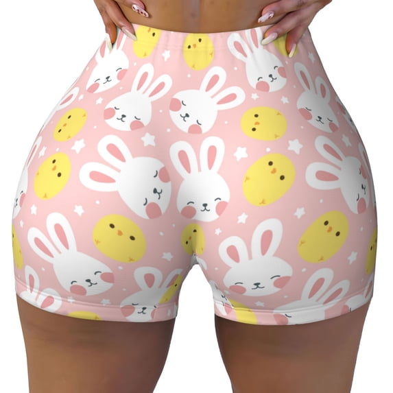 Kdxio Rabbit And Chick Print Workout Shorts for Women Seamless Soft Smooth Gym Yoga Scrunch Active Shorts