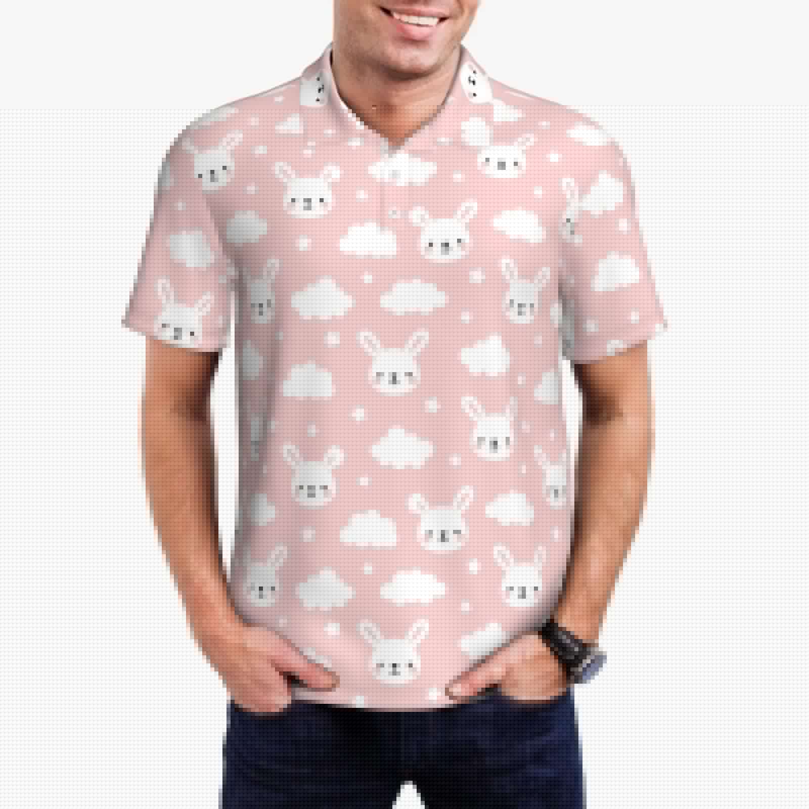 thumbnail image 1 of Kdxio Rabbit And Cloud Print Men's Short Sleeve Polo Shirt,Midweight Men's Shirt, 1 of 6