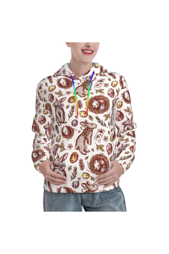 Rabbit And Egg Print Womens Oversized Hoodies Sweatshirts Hooded Pullover Tops Sweaters Casual-X-Large
