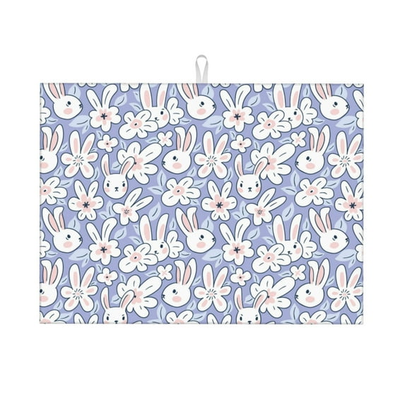 Kdxio Rabbit And Floral for Dish Drying Mat,24*18 inch Absorbent Dish Drainer Kitchen Counter,Large Size Dish Drying Pad for Countertops,Draining Racks