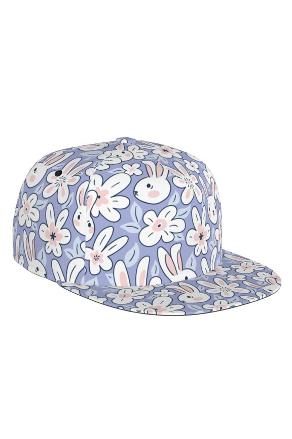 Rabbit And Floral Print Snapback Hat for Men Women,Adjustable Baseball Cap