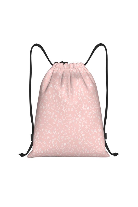 Rabbit And Flower Print Drawstring Backpack Bag,Waterproof Draw String Back Sack, Gym Drawstring Bags Swim Bag For Unisex