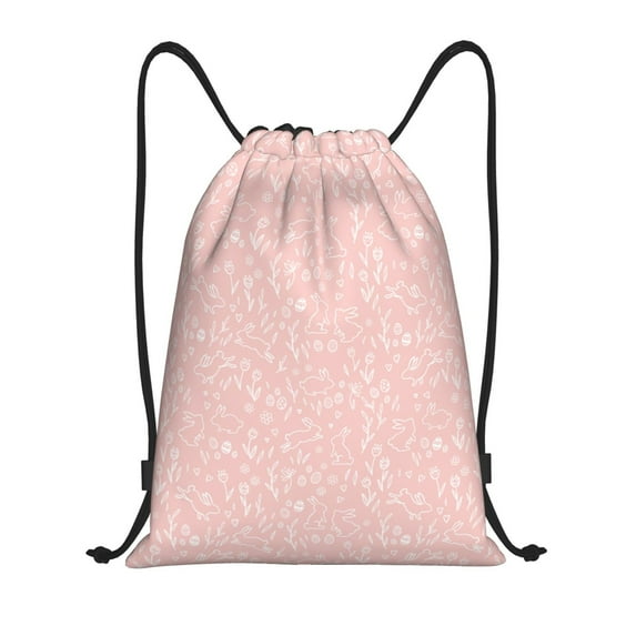 Kdxio Rabbit And Flower Print Drawstring Backpack Bag,Waterproof Draw String Back Sack, Gym Drawstring Bags Swim Bag For Unisex