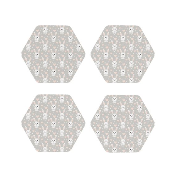 Kdxio Rabbit And Heart Funny Coasters,4 Pcs Leather Coasters,Housewarming Gifts,Protect Furniture from Water Marks Scratch and Damage