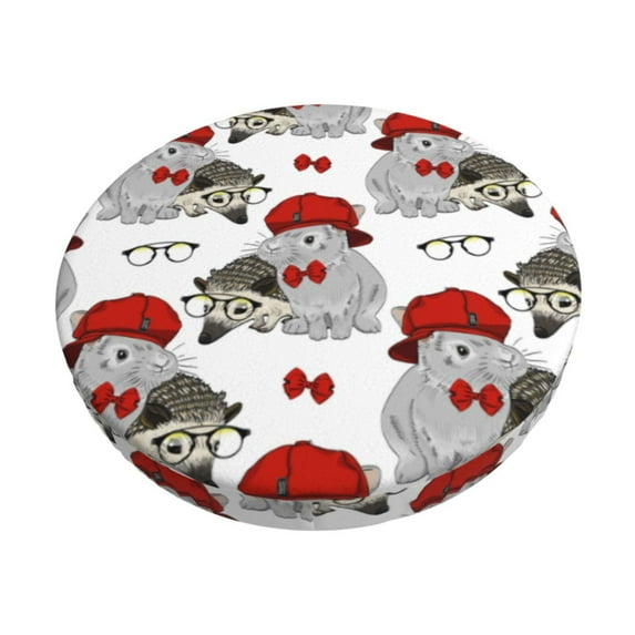 Kdxio Rabbit And Hedgehog Print Stool Covers Round,Stretch Round Bar Stool Covers Washable Bar Stool Cushion Slipcover for 12-15 Inch Chair