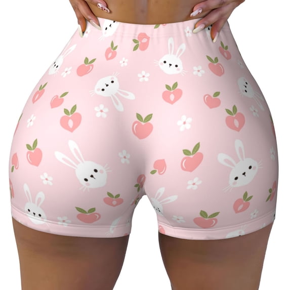 Kdxio Rabbit And Peach Print Workout Shorts for Women Seamless Soft Smooth Gym Yoga Scrunch Active Shorts