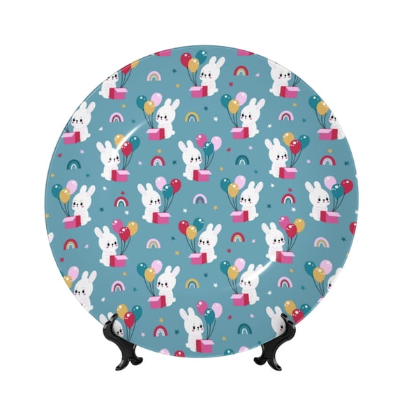 Kdxio Rabbit And Rainbow Bone China Decorative Plate Ceramic Decorative Plate for Home Office Wall Stand Decorative Plates for Home Bedroom-10in