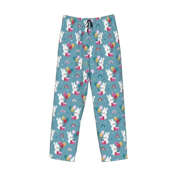 Kdxio Rabbit And Rainbow Print Men's Sleep Pajama Pant Lounge Pants with Pockets