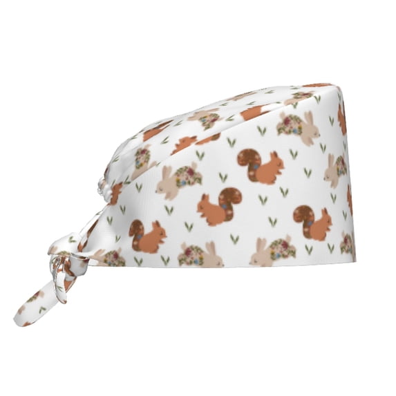 Kdxio Rabbit And Squirrel Pattern Turban Hat for Women Men Comfortable Adjustable Cleaning Working Cap with Sweatband