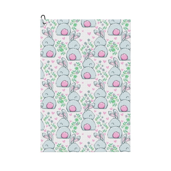 Kdxio Rabbit Back View Pattern Golf Towel (24" X 16") with Carabiner Clip - The Convenient Golf Cleaning Towel