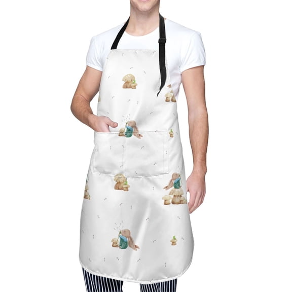 Kdxio Rabbit Blowing Dandelions Apron with Pockets Adjustable Kitchen Aprons for Men Women Waterproof Aprons for Cooking,Drawing,Crafting, Baking Household Cleaning