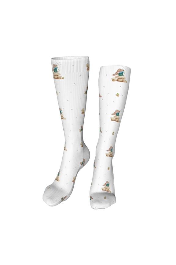 Rabbit Blowing Dandelions Funny Silky Novelty Funky Long Knee High Socks Soft 3D Print Cosplay Crazy Stockings for Men Women