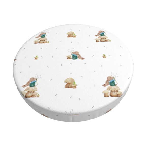 Kdxio Rabbit Blowing Dandelions Print Stool Covers Round,Stretch Round Bar Stool Covers Washable Bar Stool Cushion Slipcover for 12-15 Inch Chair