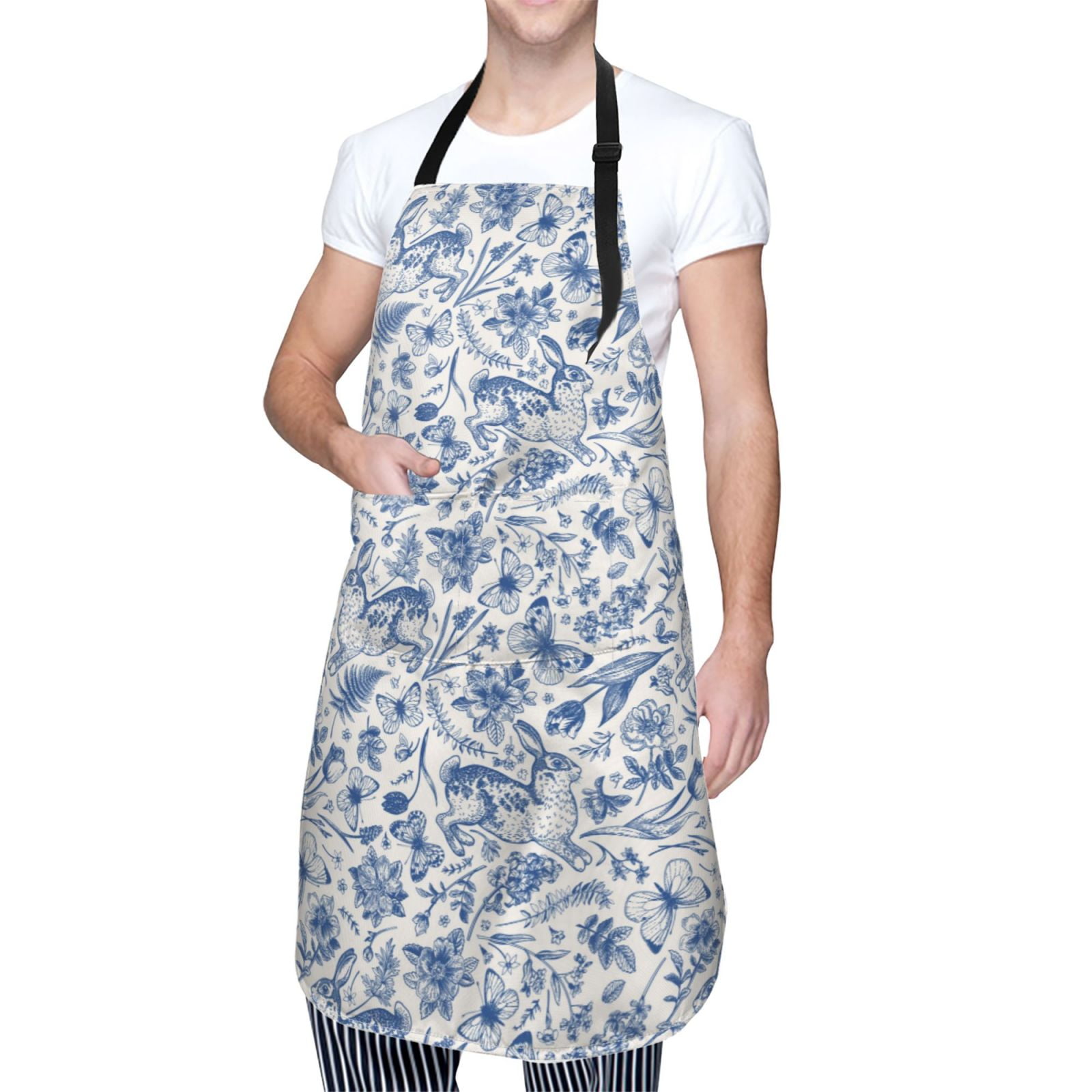 Kdxio Rabbit And Butterfly Apron with Pockets Adjustable Kitchen Aprons for Men Women Waterproof Aprons for Cooking,Drawing,Crafting, Baking Household Cleaning