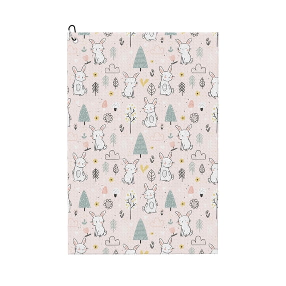 Kdxio Rabbit Forest Pattern Golf Towel (24" X 16") with Carabiner Clip - The Convenient Golf Cleaning Towel