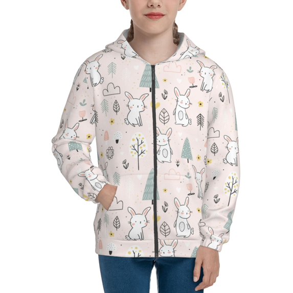 Kdxio Rabbit Forest Pattern Kids Boys Girls Zip Up Hoodie 3D Printed Hooded Sweatshirt Hoody Coat with Pocket 7-12 Y-Small