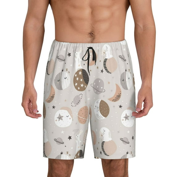 Kdxio Rabbit In Space Print Mens Sleep Shorts Bottoms Soft Comfy Pajama Wear Pants with Drawstring Pockets