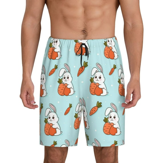 Kdxio Rabbit Is Eating Carrots Print Mens Sleep Shorts Bottoms Soft Comfy Pajama Wear Pants with Drawstring Pockets