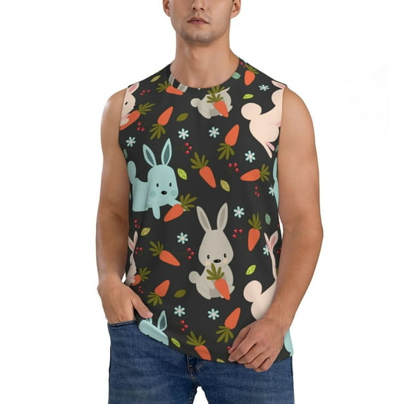 Kdxio Rabbit Is Eating Carrots for Men's Muscle T-shirt,Sleeveless for Workout Running Athletic Gym Lounge Casual