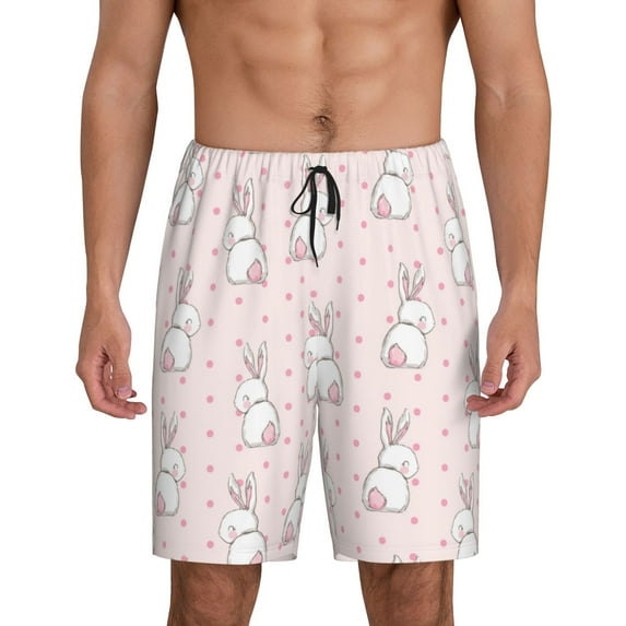 Kdxio Rabbit Print Mens Sleep Shorts Bottoms Soft Comfy Pajama Wear Pants with Drawstring Pockets