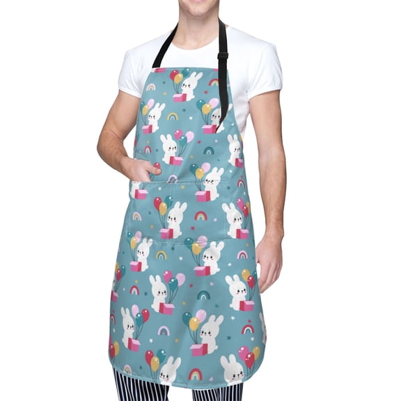 Kdxio Rabbit And Rainbow Apron with Pockets Adjustable Kitchen Aprons for Men Women Waterproof Aprons for Cooking,Drawing,Crafting, Baking Household Cleaning