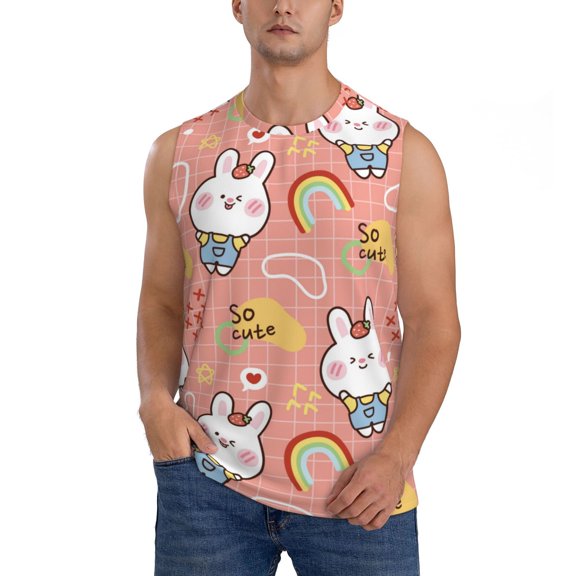 Kdxio Rabbit So Cute for Men's Muscle T-shirt,Sleeveless for Workout Running Athletic Gym Lounge Casual