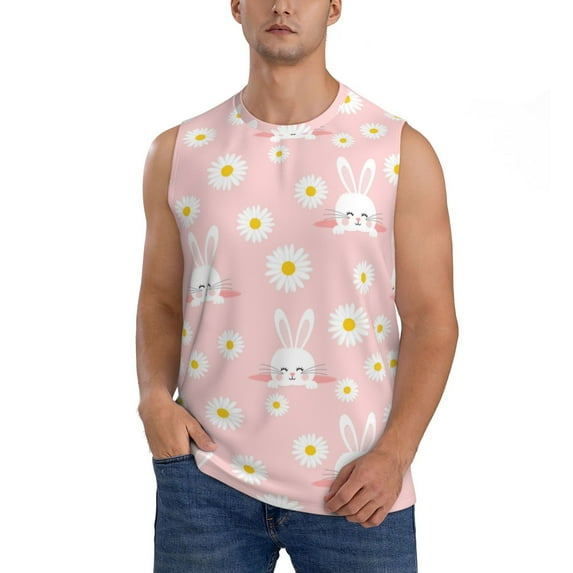 Kdxio Rabbit Sunflower for Men's Muscle T-shirt,Sleeveless for Workout Running Athletic Gym Lounge Casual