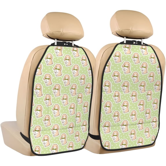Kdxio Rabbit With Tie Print 2 Pack Car Kick Mat Seat Cover Back Protector Mat with Pockets for Organizer Backseat Protector and Storage Anti Kick Pad for Vehicles