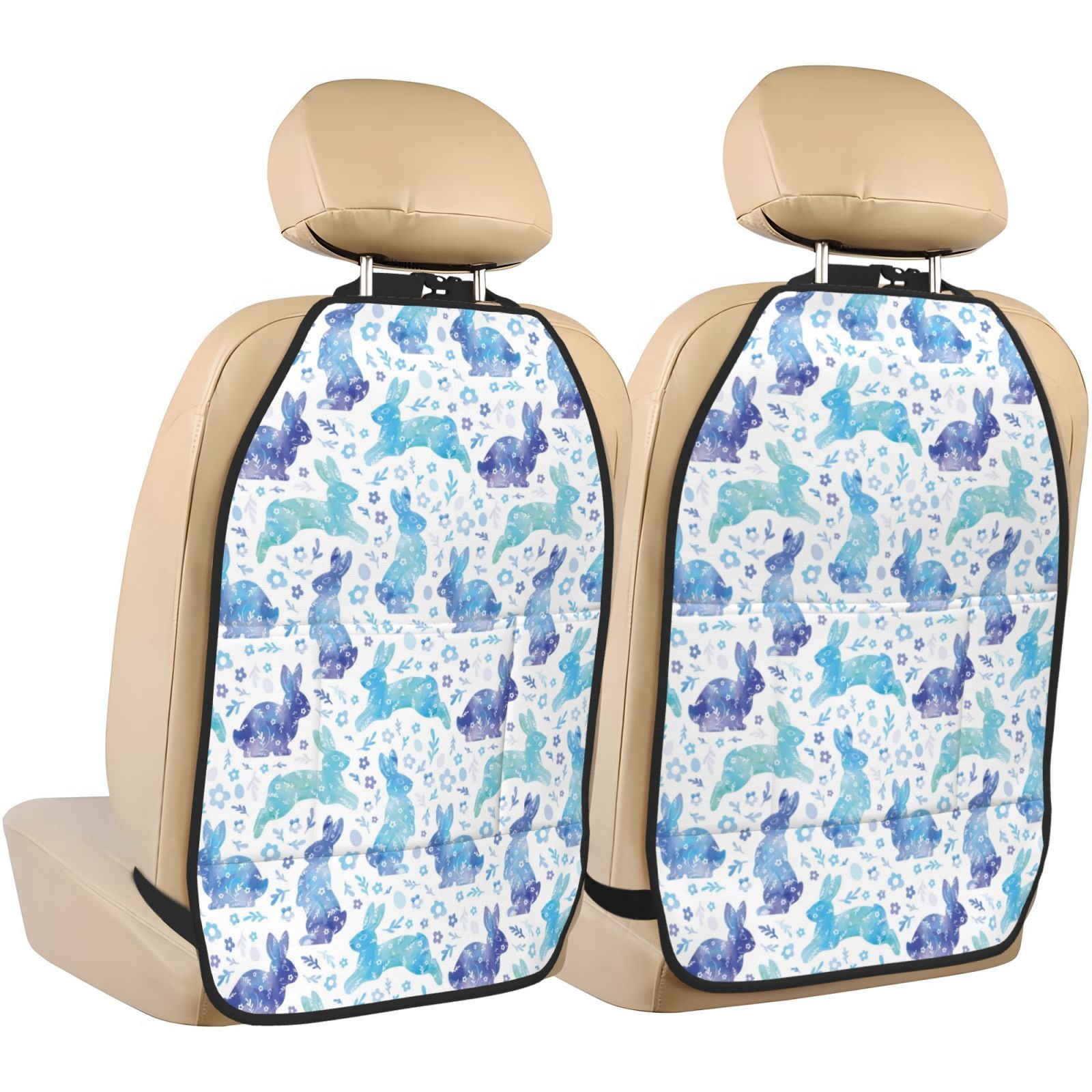 Kdxio Rabbit2 Print 2 Pack Car Kick Mat Seat Cover Back Protector Mat with Pockets for Organizer Backseat Protector and Storage Anti Kick Pad for Vehicles