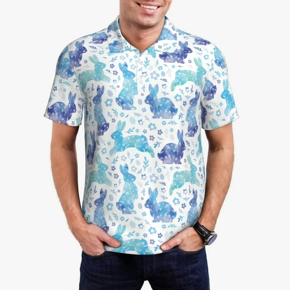 Kdxio Rabbit2 Print Men's Short Sleeve Polo Shirt,Midweight Men's Shirt
