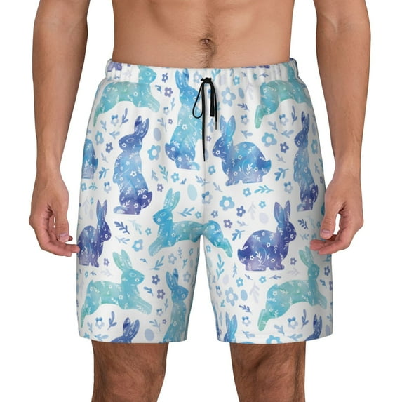 Kdxio Rabbit2 Print Men's Swim Trunks with Compression Liner 7 Inch Inseam Quick Dry Swim Shorts