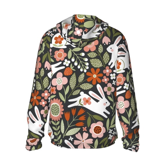Kdxio Rabbits on Floral Print Women Men Sun Protection UPF 50+ Jackets Zip Up Long Sleeve Hoodie Hiking Lightweight with Pockets