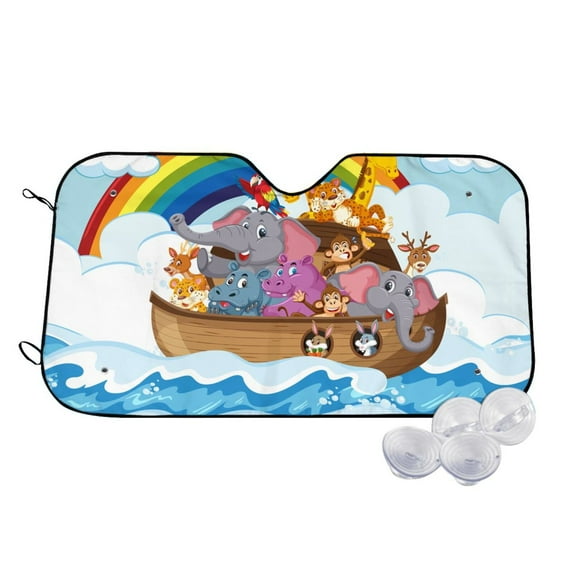 Kdxio Rainbow Animals on Noah's Ark Print Windshield Sun Shade,UV Rays and Sun Heat Protection,Sunshade for Car Windshield,Car Shade Front Windshield - Small