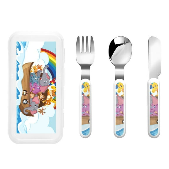 Kdxio Rainbow Animals on Noah's Ark Toddler Utensils Set - Kids Silverware Set, Set Kids Utensils Set with Case for Preschooler Children