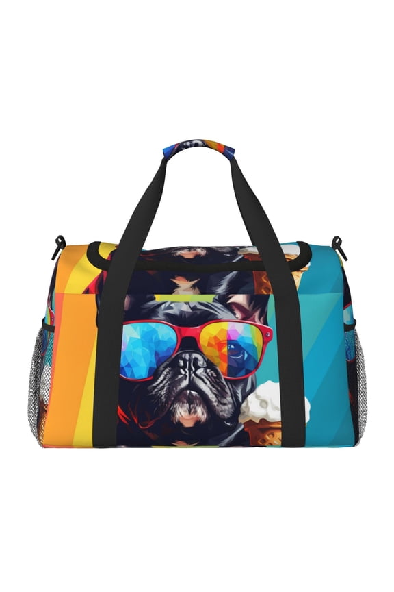 Rainbow Bulldog Sunglasses Travel Duffel Bag Gym Bag Weekender Travel Bag Gym Bag for Women &Men Airplane Travel Essentials for Flying